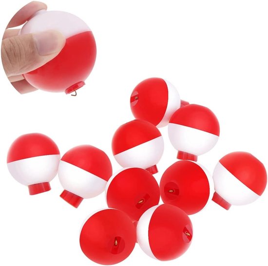 Set van 10 Stuks 18mm Drijvers voor Vissen, Push Button Bobbers voor Zeevisserij, Ronde Floats in Hard ABS Materiaal