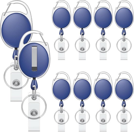 Set van 10 Uittrekbare Badge Reel voor Badgehouder, Duurzame Sleutelhanger met RVS Veer, 60cm Nylon Touw en Carabiner Clip