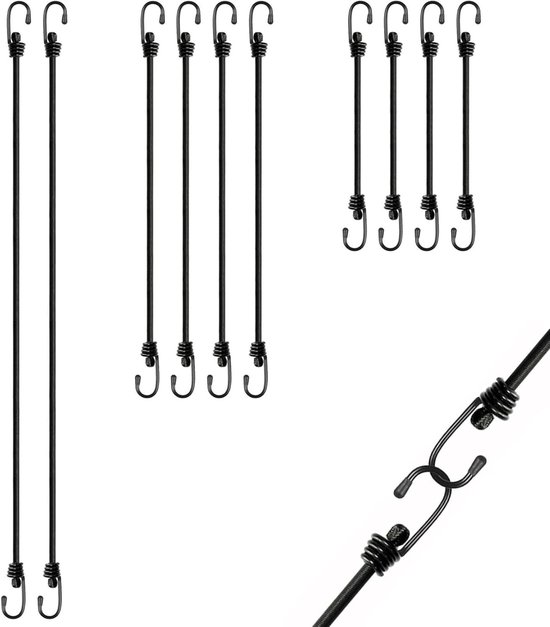 Set van 10 Verstelbare Elastische Bagage Tensioners met Haken - Stretch Rubber Expander Straps voor Tarpaulins, Fietsen en Motoren - Ideaal voor Camping en Autolading (30cm/60cm/100cm)