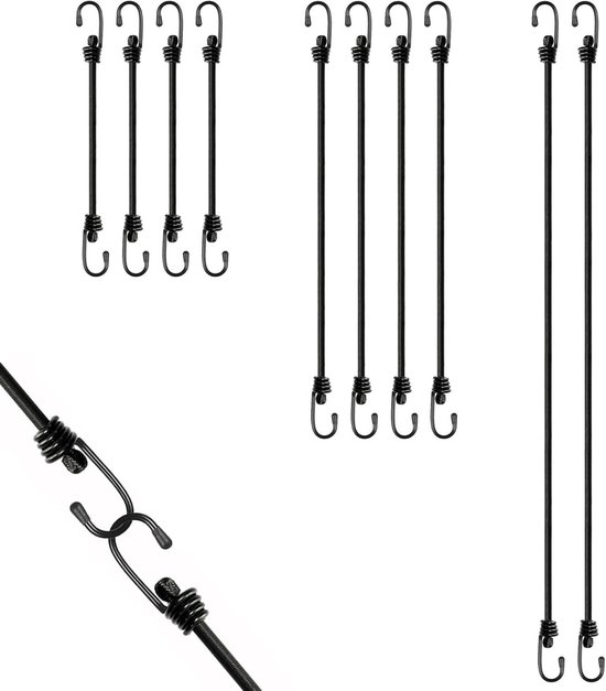 Set van 10 Verstelbare Elastische Spanners met Haken voor Bagage, Tarps en Motorfietsen - Ideaal voor Camping en Vervoer (30cm/60cm/100cm)