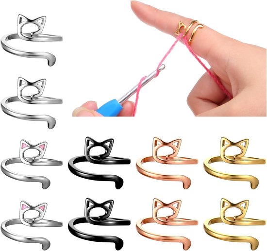Set van 10 Verstelbare Ringhaken voor Vingers - Ideaal voor Breien, Haken en Creatieve Projecten - Inclusief 5 Kleuren en Geschikt als Cadeau voor Moeders en Grootmoeders van Merkloos