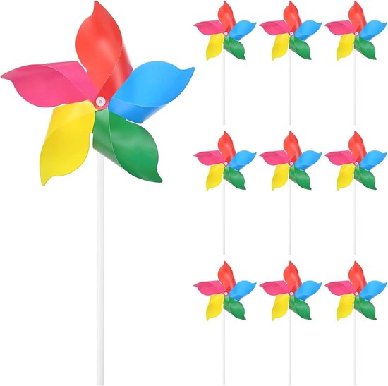 Set van 10 Vijfbladige Regenboog Windmolens van 9,4 Inch - Kleurrijke Tuindecoraties voor Buiten, Feestjes en Speelgoed Windspinner