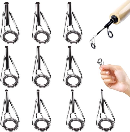 Set van 10 Vissnoer Oogjes - Roestvrij Staal & Keramische Bevestigingen - Onderhoudsaccessoires voor Visreels en Telescoopstokken - Duurzaam, Corrosiebestendig en Geschikt voor Zoetwater en Zoutwater