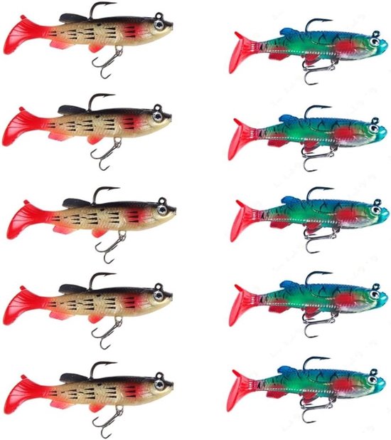 Set van 10 Zachte Vissen Lures met Jigkop voor Snoek, Baars en Zander - Perfecte Aas voor Zoetwatervissen