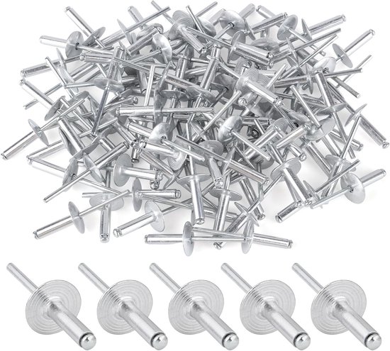 Set van 100 Aluminium Popnagels met Grote Kop 4.8x20mm, Ideaal voor Voertuigen, Meubels en Mechanische Apparatuur
