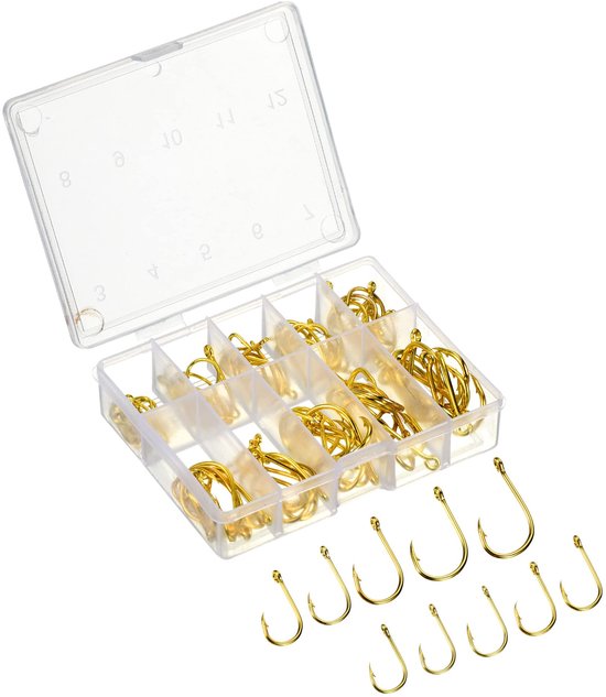 Set van 100 Gouden J-vormige Visserijhaken met Weerhaak 3#-12#