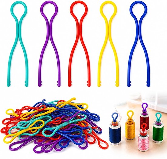 Set van 100 kleurrijke plastic spoelhouders voor naaigaren, accessoires voor naaimachines, handige spoelclips in diverse kleuren voor stabiliteit en gebruiksgemak