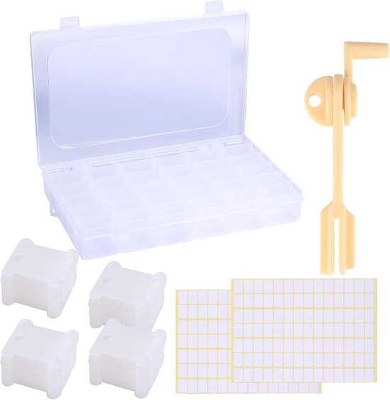 Set van 106 Plastic Opbergdozen voor Borduurwerk met Spoelhouder en Lege Stickers voor Creatief Handwerk, Naaiaccessoires en Borduurprojecten