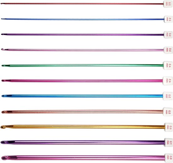 Set van 11 ergonomische haaknaalden in verschillende kleuren van 2 mm tot 8 mm voor haken, breien en creatief handwerk