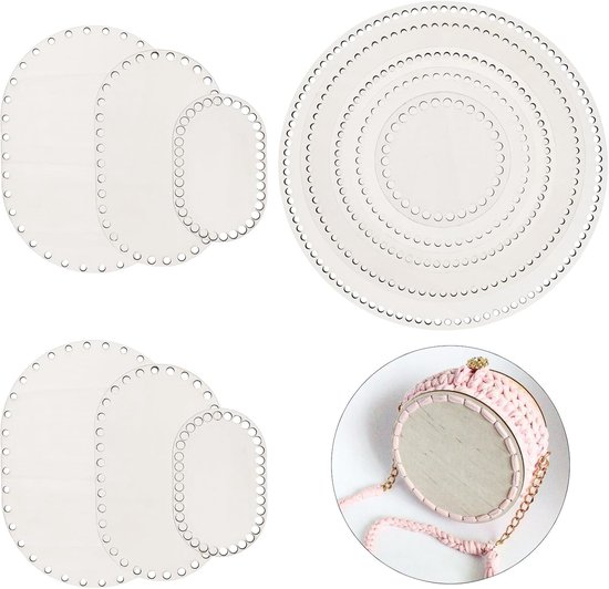 Set van 11 mandbodems van 2,8 mm voor haken, rond en ovaal, ideaal voor DIY manden vlechten met voorgeboorde gaten van 6 mm