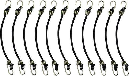 Set van 11 Rekbare Rubber Haken, Elastische Expander Touwen voor Fietsen, Auto's, Vrachtwagens en Tuinwerk, Ideaal voor het Bevestigen van Zeilen, Lading en Tentdoeken tijdens Kamperen en Militaire Activiteiten van Merkloos