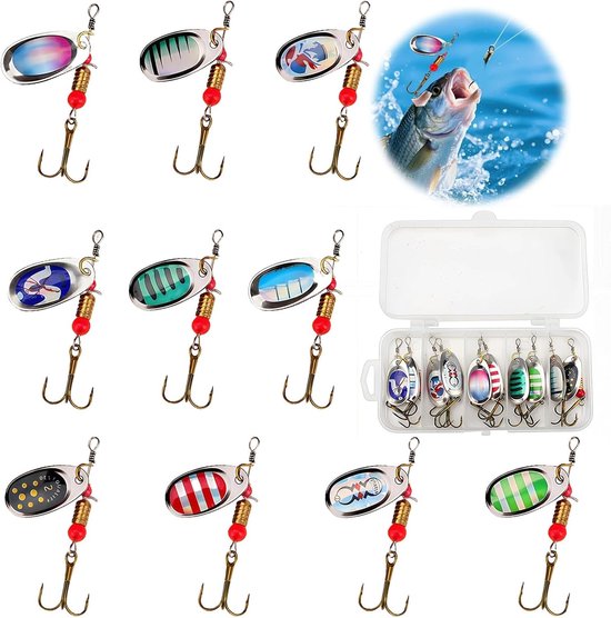 Set van 11 Visspinners met Drievoudige Haak en Multikleurige Aas in Opbergdoos - Ideaal voor Forel, Baars, Snoek en Zander
