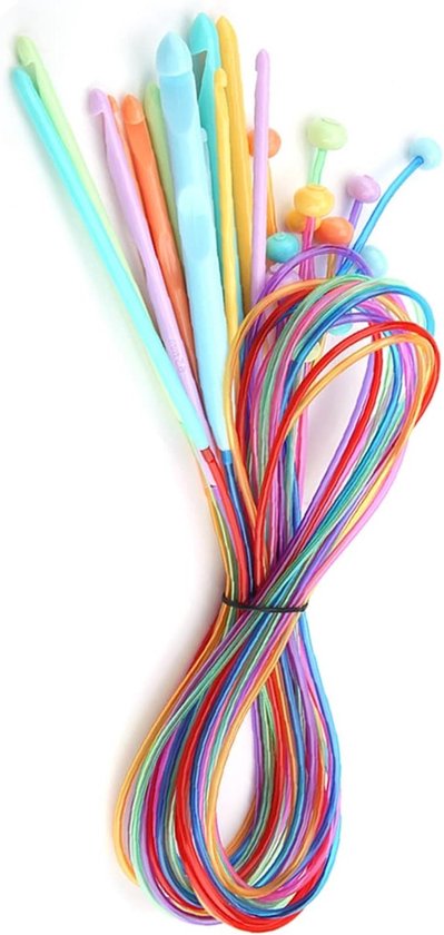 Set van 12 ABS Plastic Haaknaalden voor Tunisch Haken en Vloerkleed Weven met Kabel van Merkloos