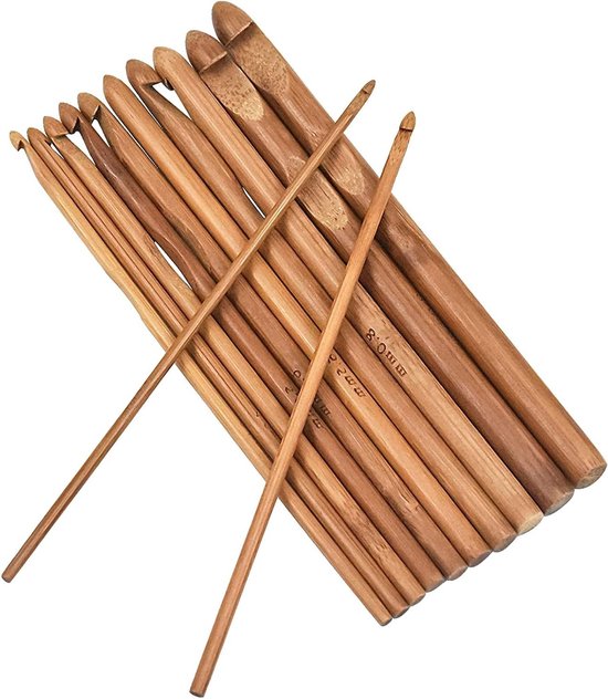 Set van 12 Bamboe Haaknaalden van 3mm tot 10mm, Perfect voor Beginners en Gevorderden, Ideaal voor Haken en Creatieve Projecten van Merkloos
