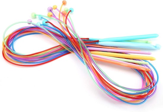 Set van 12 Lange Haaknaalden voor Tunisch Haken in Diverse Kleuren, Ideaal voor Beginners en Gevorderden, Inclusief Maten van 3.5mm tot 12mm, Perfecte Haakbenodigdheden en Breiaccessoires van Merkloos
