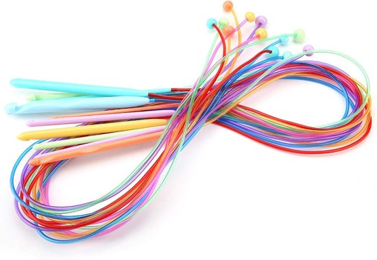 Set van 12 Lange Haaknaalden voor Tunisch Haken, Multicolored, Ideaal voor Beginners, Inclusief Maten 3.5mm-12mm, Perfecte Haakbenodigdheden en Breiaccessoires