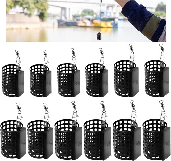 Set van 12 Loodvrije Voedermanden voor Hengelsport - Diverse Gewichten Inline Feeders van Merkloos