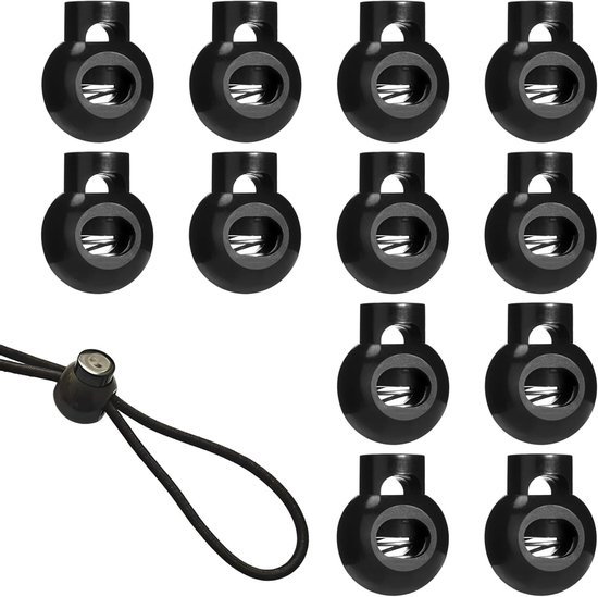 Set van 12 ronde plastic cord stoppers van 5 mm voor laces, jassen en sportkleding - ideale cord clamps voor rugzakken en touwtjes