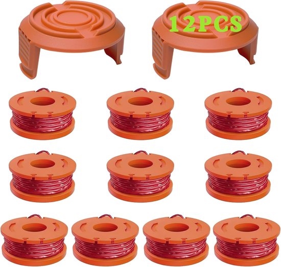 set van 12 stuks vervangende grastrimmerspoel werkt met alle Worx grastrimmers met 20V, Ø 1,65 mm, draadspoel van 3 m lengte, inclusief 10 pakjes vervangende grastrimmerspoel en 2 pakjes