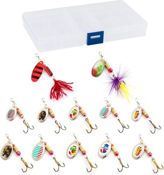 Set van 12 Visblinkers en Kunstaas - 5 Soorten Lures voor Roofvis, Baars en Snoek van Merkloos