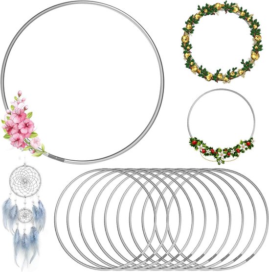 Set van 12 zilveren cirkels om mee te knutselen - 10 cm diameter 3 mm draaddikte - Robuuste afwerking - Veelzijdige toepassingen DIY - knutsel benodigdheden - creatieve projecten . van Merkloos