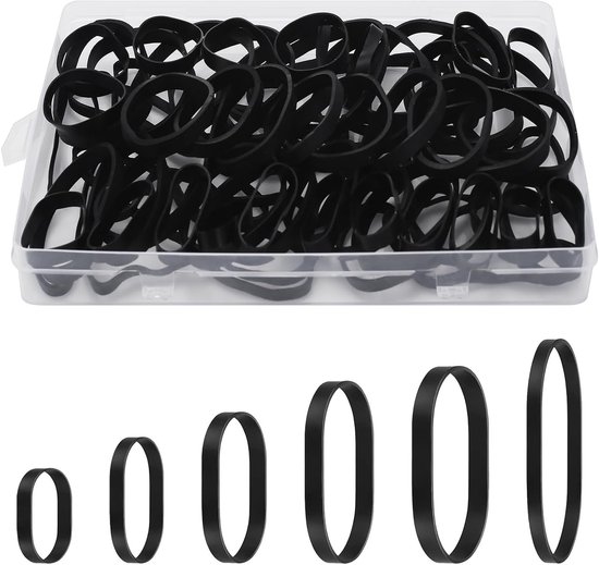 Set van 120 Zwarte Rubber Elastieken voor Kantoor, Thuis, Industrie en Kamperen - 6 Maten Beschikbaar (2.5/3/5/6/8/12 cm)