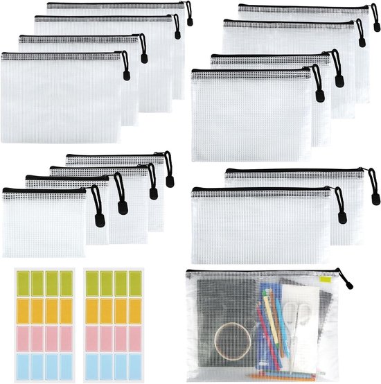 Set van 15 doorzichtige documentmappen voor A4/A5/A6/B4/B5/B6/B8/Bill, waterdichte opbergzakken voor documenten, bonnetjes en cosmetica