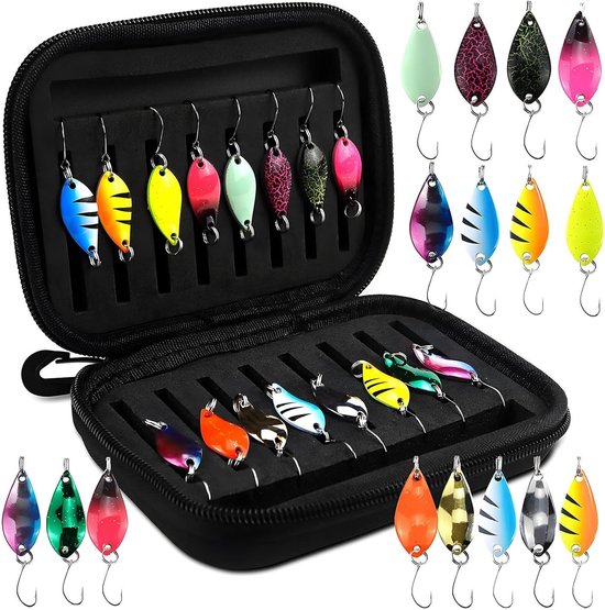 Set van 16 Lepels voor Forelvisserij, Spinner en Flasher, Inclusief Opbergdoos voor Forel, Baars en Snoek van Merkloos