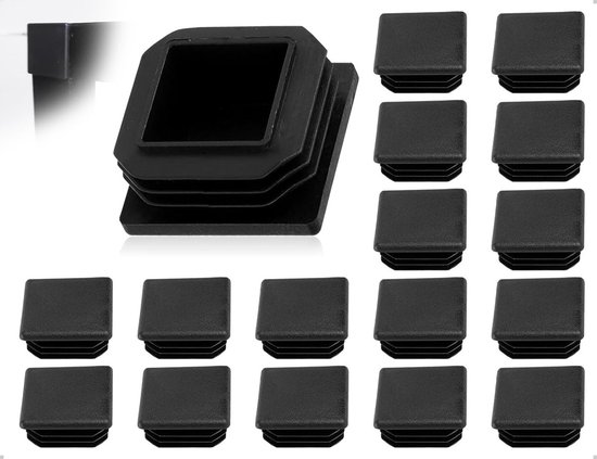 Set van 16 Plastic Eindkappen voor Vierkante Buizen - Slat Stoppers, Tube Covers en Plugs (Zwart, 40 x 40 mm) voor Bescherming en Afwerking