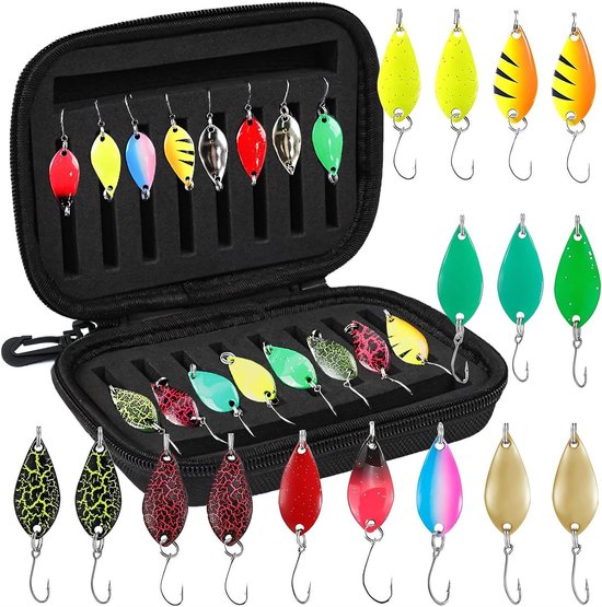Set van 16 Stuks Lepels voor Forel Vissen, Spinner Flitsers en Aas met Opbergdoos voor Snoek, Baars en Zander