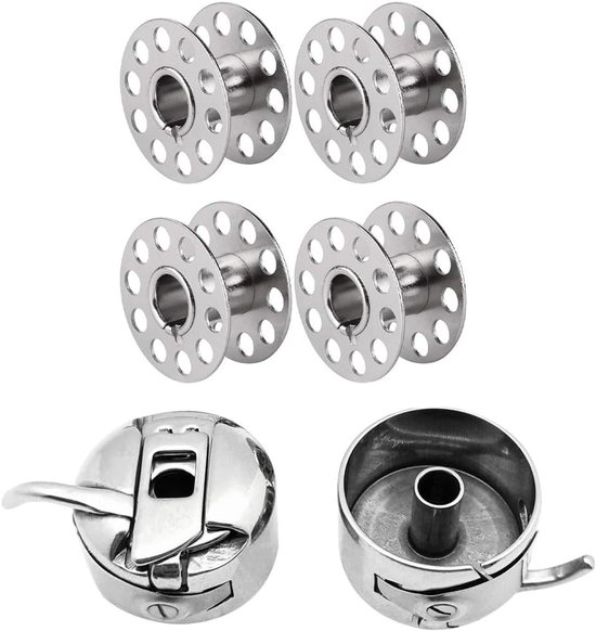 Set van 2 + 4 Universele RVS Spoelcapsules voor Naaimachines, Geschikt voor Diverse Modellen, Duurzaam en Betrouwbaar