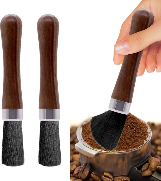 Set van 2 Barista Borstels voor Koffie, Nylon Schoonmaakborstels en Zeefhouder voor Espresso en Koffiemolen