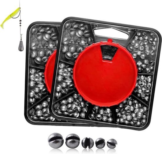 Set van 2 blikken visloodjes van 120 g - 7 maten met opbergdoos - verwijderbare pillen voor stabilisatie van lijn en aas, ideaal voor vissen