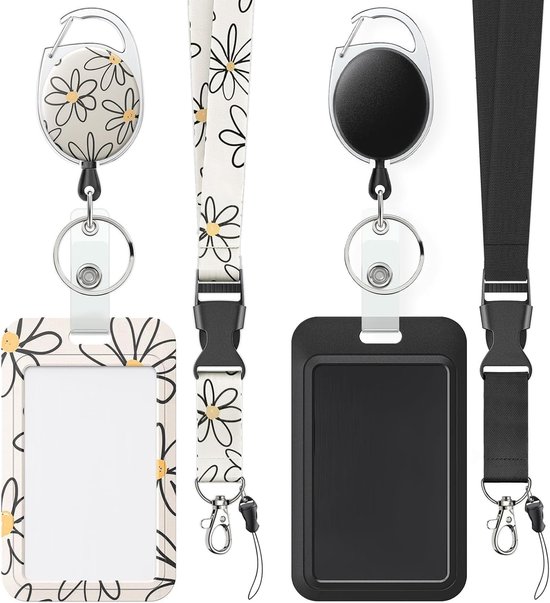 Set van 2 Bloemige Badgehouders met Retractable Reel en Draagriem - Ideaal voor Verpleegkundigen en Professionals