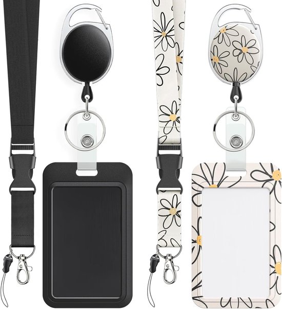 Set van 2 Bloemige Badgehouders met Retractable Reel en Draagriem - Ideaal voor Ziekenhuispersoneel en Evenementen