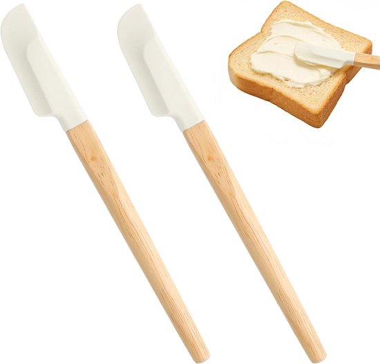 set van 2 deegschrapers, siliconen spatel met houten handvat, 23 cm kleine siliconen deegschraper, hittebestendig tot 230 °C, smalle minischraper voor bakken, jam, keuken