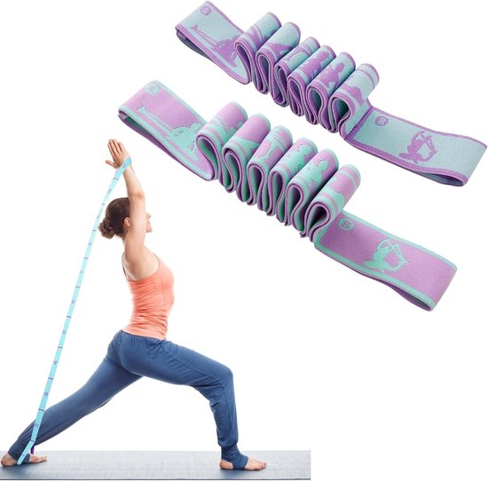 Set van 2 Elastische Fitnessbanden voor Yoga en Stretching met 8 Weerstandslevels - Ideaal voor Pilates, Training en Dans