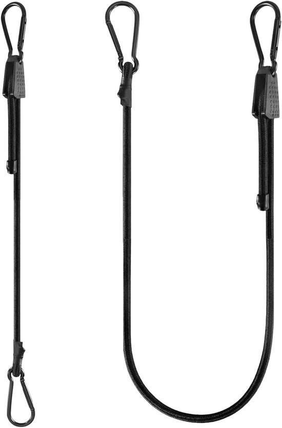 Set van 2 Elastische Touwen met Verstelbare Haken, 1 m Sterke en Duurzame Elastische Koorden voor Vervoer, Camping en Lading Beveiliging, Zwart