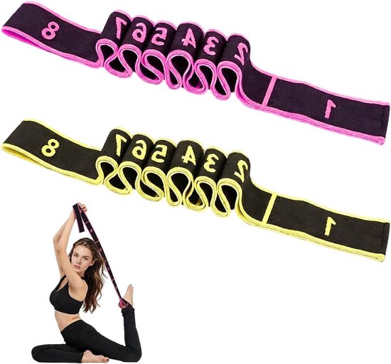 Set van 2 Elastische Yoga Stretch Bands voor Krachttraining met 8 Ringen - Ideaal voor Pilates, Gymnastiek en Thuis Fitness