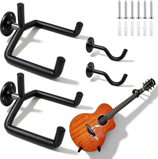 Set van 2 gitaarhouders voor de muur, schuin: gitaarwandhouder, akoestische klassieke, zwarte gitaarwandhouder, deelbare structuur, gitaarhouder, wanddisplay voor muziekruimte