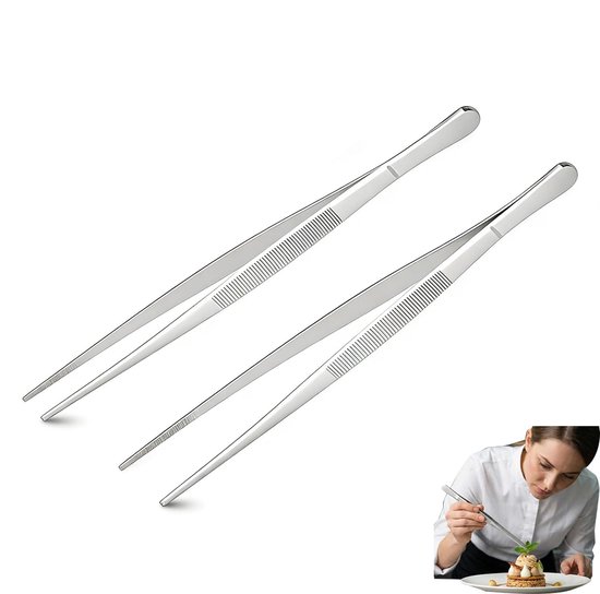 Set van 2 Grilltangen 30 cm - Roestvrijstalen Keukenpincetten met Antislip Grip