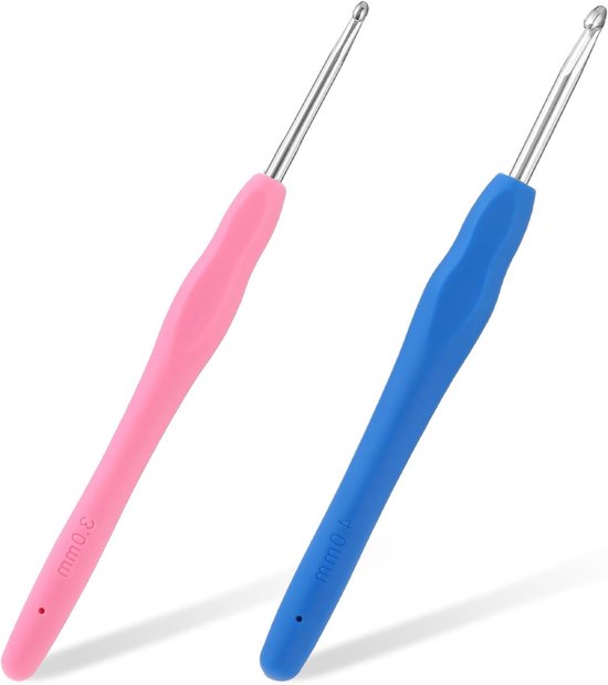 Set van 2 Haaknaalden 4mm en 3mm met Ergonomisch Handvat voor Gemakkelijk Haken en Breien, Ideaal voor Beginners en Mensen met Gewrichtsproblemen