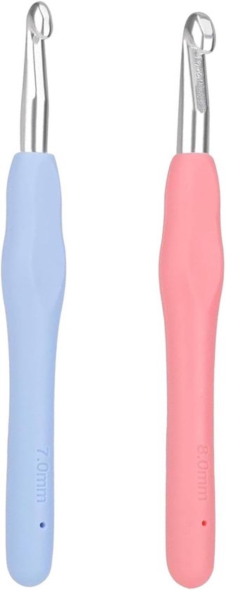 Set van 2 Haaknaalden 7mm en 8mm met Ergonomische Grip, Kleurrijke Breinaalden voor Beginners en Comfortabel Haken met Arthritische Handen
