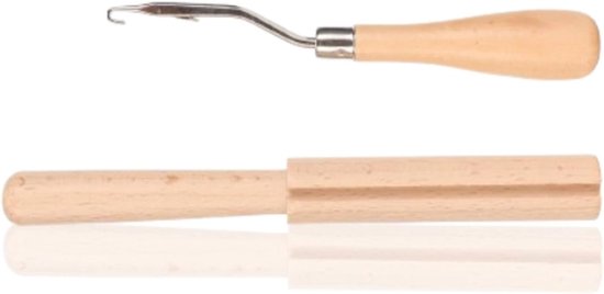 Set van 2 houten gebogen haakgereedschappen voor latch hook, ideaal voor tapijt maken, borduren en haken van Merkloos