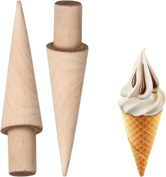Set van 2 houten wafelmolens voor het maken van wafels en ijsconussen, ideaal voor DIY desserts en snacks