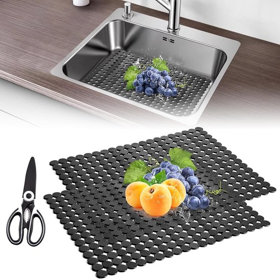 Set van 2 Keukenafvoer Matten voor RVS en Keramische Spoelbakken, Duurzame en Decoratieve Beschermers met Snelle Afvoerpunten