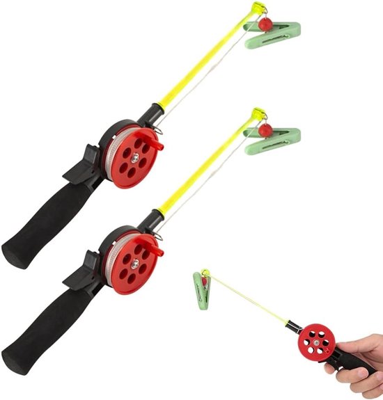 Set van 2 Kinder Vissershengels van 33,5 cm met Klemaccessoires voor Krabben en Garnalen, Perfect Cadeau voor Kinderen