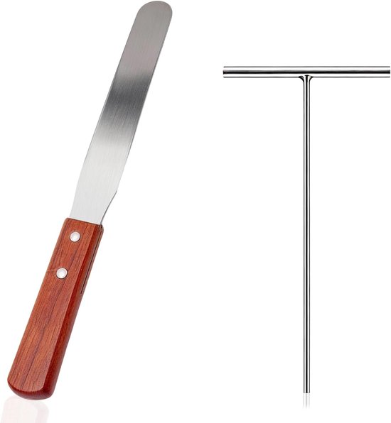 Set van 2 pannenkoekenverdelers en pannenkoeken, roestvrij staal, comfortabele handgreep, deegverdeler, spatel voor pannenkoeken, galette, pannenkoeken, pannenkoeken, pannenkoeken, pannenkoeken