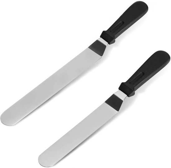 set van 2 professionele, schuine spatels met roestvrijstalen messen van 15,2 cm, verdikt suikerglazuurmes voor het decoreren van taarten, gebak en bakken