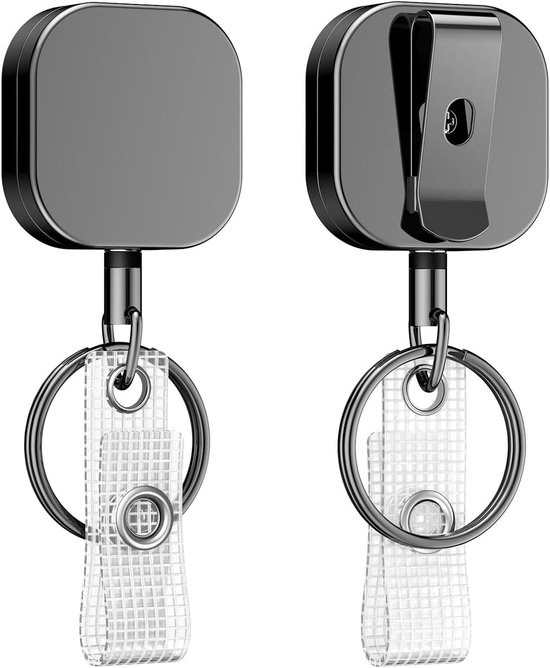 Set van 2 Robuuste Metalen Retractable Badge Reel voor Badgehouder en Sleutelhanger met Riemclip en Nylon Touw van 60cm